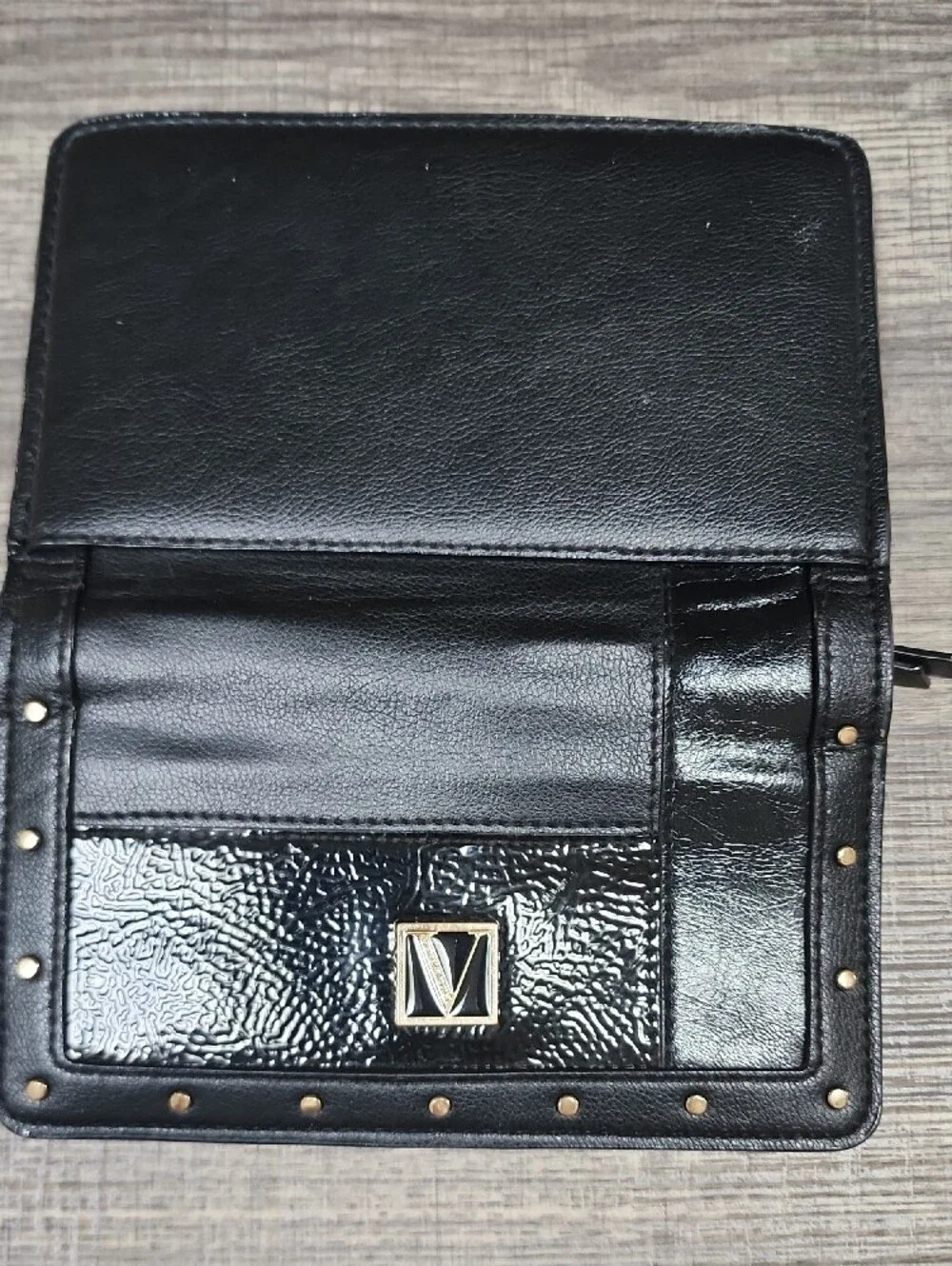 Victorias Secret Black Stud-Trim Wristlet with Gold V Logo
